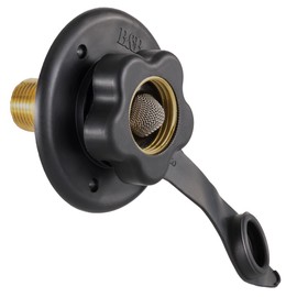 RV City Water Fill Inlet | Black | Optional Hose Elbow | Flange Brass with Check Valve | Camper | Trailer | Marine (with Hose Elbow)