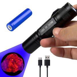 Rechargeable UV Flashlight 365nm Black Light for Rocks, Crystals, Agates, Gemstones, Uranium Glass & Jewelry Identification - 1000 mAh Power - Uv Flashlight: 20W MICRO USB RECHARGEABLE