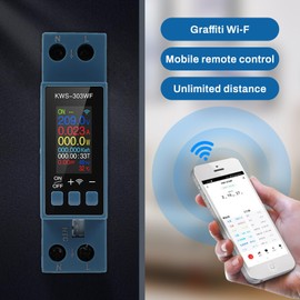 DEWIN Electricity Meter Smart DIN Rail WLAN, KWS-303WF 8-in-1 Voltmeter Wattage Switch AC Voltage Current Power Meter Energy Monitor 40A AC 230V