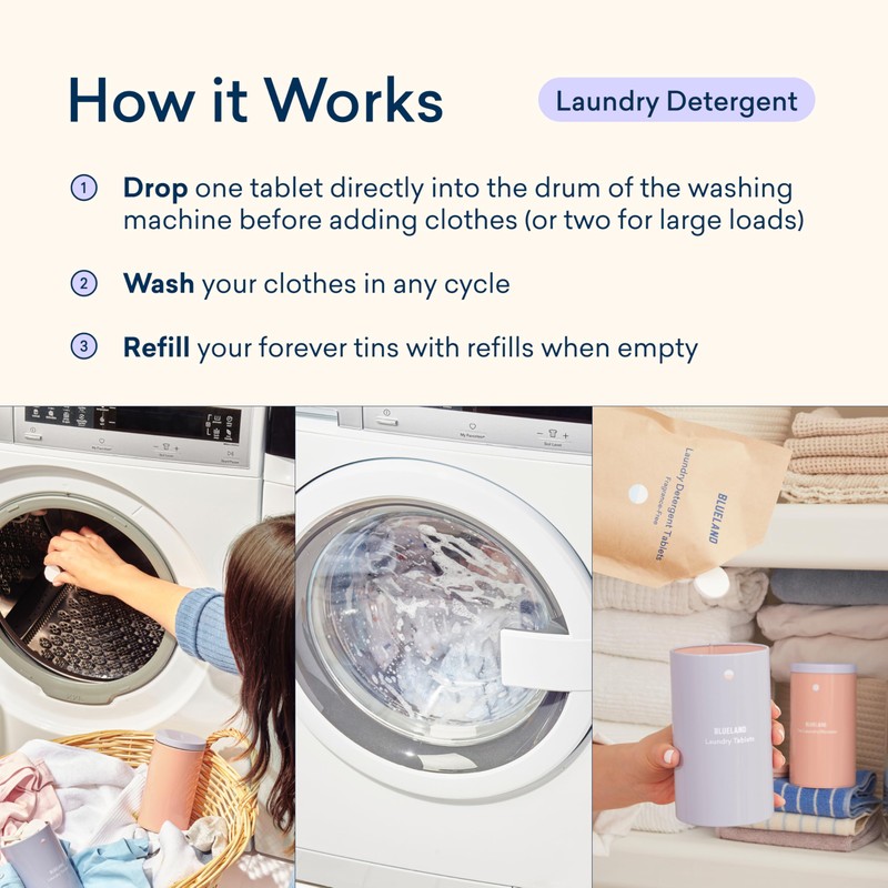 BLUELAND Laundry Detergent Tablets 60 Count, Plastic-Free Alternative to Pods,