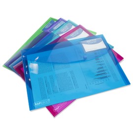 Rapesco 0700 ID Popper Wallet, A4+, Bright Transparent Colours, Pack of 5