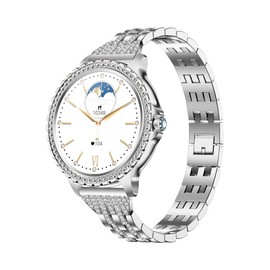 connected wrist Lady's Fashion Smartwatch BT Call 1.32inch Round Screen Health Monitoring Fitness Tracker Waterproof AI Voice Assistant Women's i58 Smart Watch Synthetic Diamond Band (Silver)