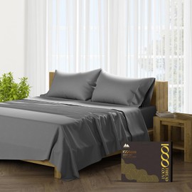 Mayfair Linen 100% Egyptian Cotton Sheets Queen Size - 1000 High Thread Count Sheets Queen, 6 PC Luxury Hotel Sheets for Queen Bed, 16" Deep Pocket Sateen Soft Cooling Bedding Sets - Dark Grey