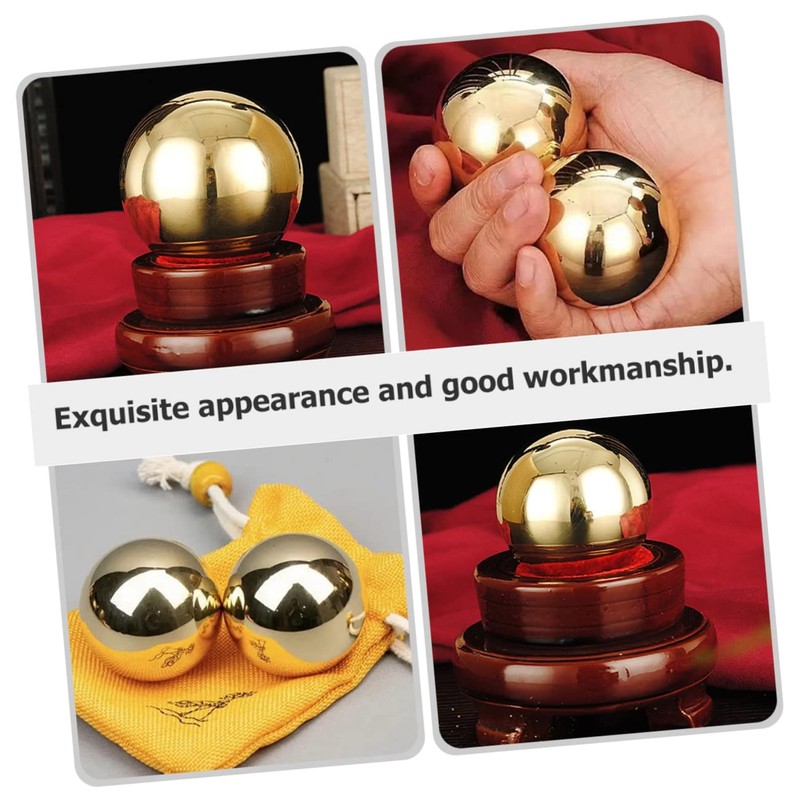 Mobestech 2pcs Brass Exercise Balls Smooth Metal Sphere Palm Exercise