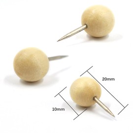 Pack of 60 Round Wooden Push Pins with Storage Box, Wooden Thumbtacks for Notice Board, Cork Board, Bulletin, World Map