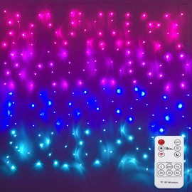 Pink Purple & Blue Ombre LED Curtain Lights with Remote, Rainbow Waterfall String Lights Ombre Hanging Fairy Mermaid Lights for Teen Room, Girls Room, Bedroom, Kawaii Room, Birthday, Mermaid Décor