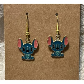 Stitch Lilo & Stitch Cartoon Anime Stitch LILO  Enamel Charm Gold Drop Dangle Adorable Earring Set