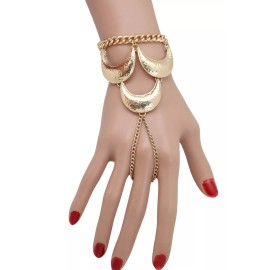 Unbranded Women Wrist Bracelet Jewelry Gold Metal Hand Chain Ring Moon Charms One Size