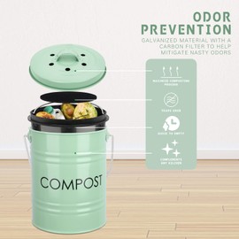 Vipush Compost Bin Kitchen Countertop Compost Bin with lid â Small Compost Bin Includes Inner Compost Bucket Liner & Charcoal Filter, Green