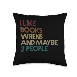 Wren Bird Watching Birding Book Lover Vintage Retro Funny Throw Pillow