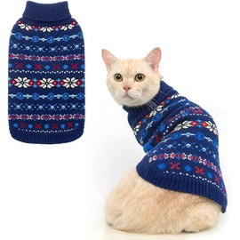 BINGPET Cat Sweater,Cat Outfit Sleeveless Winter Sweater with Snowflake Pattern,Soft Turtleneck Knitted Kitten Puppy Apparel,Cute Winter Pet Clothes for Cold Weather
