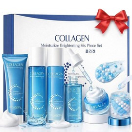 Collagen Skincare Set for Women - 6Pcs Care Kit with Cleanser Toner Serum Eye Cream Face Lotion & Cream Hydrating Firm and Nourishing Routine Gentle Great for All Skin Types / 여성용 콜라겐 스킨케어 세트 - 클렌저 토너 세럼 아이 크림 페이스 로션 & 크림이 포함된 6Pcs 케어 키트 하이드레이팅 펌 및 영양 루틴 모든 피부 타입에 적합한 젠틀 훌륭한