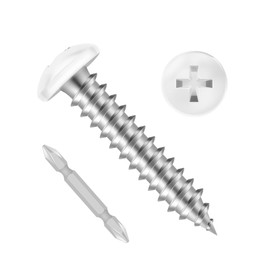 Etauwe 100 PCS #8 x 1 Pan Head Self Tapping Screws, White Head Wood Screw, 304 Stainless Steel 18-8, Screwdriver Bit Included