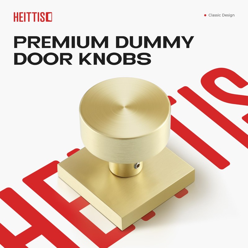 Heittis 2 Pack Dummy Door Knobs, Satin Brass Non Turning