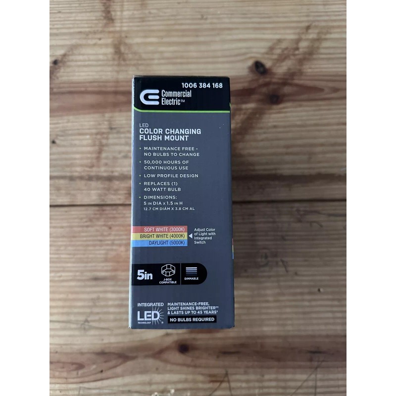 Commercial Electric CE 5in White Square Adjustable LED W/nightlight Flush