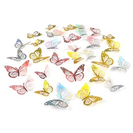 Sucor 36 Pcs 3D Butterfly Wall Stickers Metallic Hollow-Out Butterfly Combination Wall Decorations DIY Removable Art Decoration Stickers for Home Bedroom Party Wedding Decor