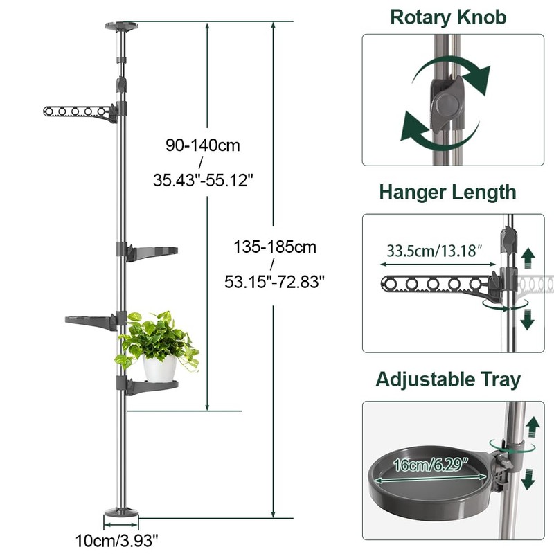 Hershii Indoor Plant Stand Pole Tension Rod Corner Standing Shelf