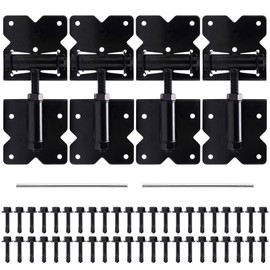 Self Closing Gate Hinges, Heavy Duty Hardware for Outdoor Vinyl/Woodn Fence Gates, 90 Degree Adjustable Gate Hinges Kit, Black Self Closing Hardware with Screw Kits and Swing Adjuster Tool, 4 Pack