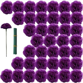 YGbridge Marigolds Artificial Flowers, 60 Pcs Faux Marigold Flowers, Marigolds Silk Flowers for Day of The Dead Decorations, Diwali Decor, Dia De Los Muertos, DIY Marigolds Garland (60, Purple)