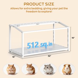 MUNNAR Metal Hamster Cage - Large Hamster Cages and Habitats Chewproof, Guinea Pig Cages, Openable Top with Acrylic Panels, 32'' x 16" x 16", White