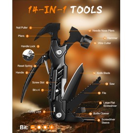 ISEYOU 14-in-1 Multitool Hammer, Gift for Men – Multi Tool for Dad, Husband, Boyfriend, Birthday Gifts, EDC Survival Gear with Safety Lock, Camping Essentials, Stainless Steel