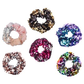FOMIYES 3sets Sequin Hair Scrunchies Ponytail Holders Girls Hair Ties Shiny Beads 6pcs*3