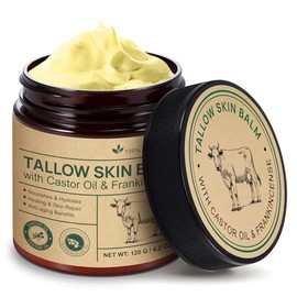 Beef Tallow Skin Care, Tallow and Honey Balm with Castor Oil and Frankincense, Grass-Fed Beef Tallow, Nourish & Repair Dry Skin, Face & Body Moisturizer Cream - 120g