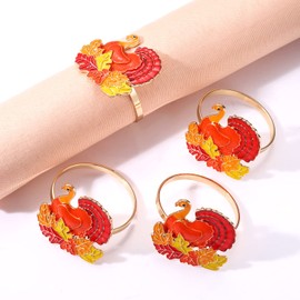 Boderier Thanksgiving Fall Napkin Rings Set of 8 Turkey Napkin Holder Rings Home Party Table Setting Decorations Accessories (8 Turkey)