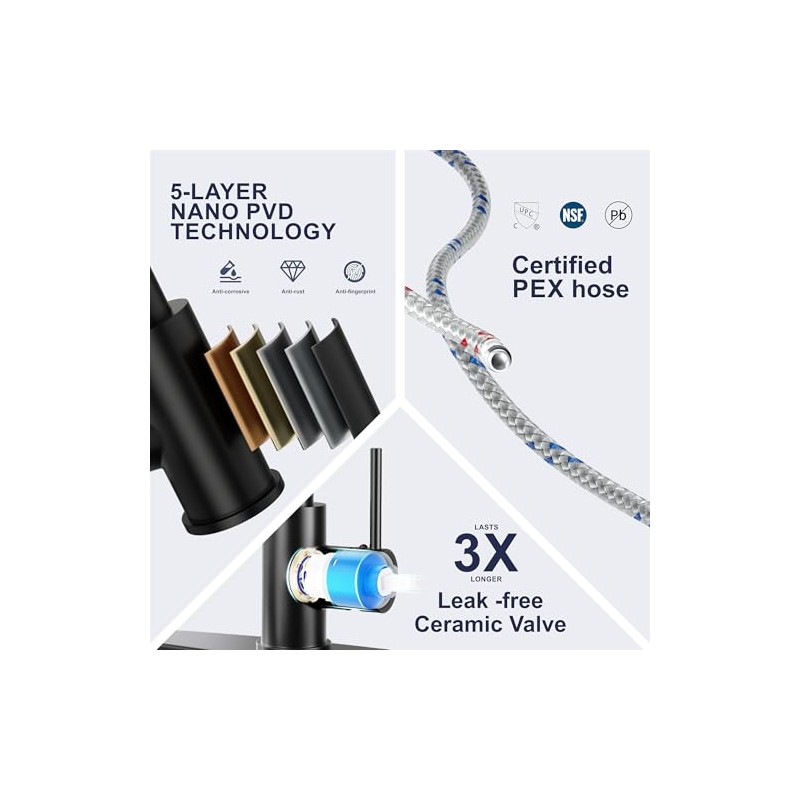 Black Kitchen Faucet with Pull Down Sprayer, High Arc Spring