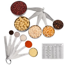 Smithcraft Measuring Cups and Measuring Spoons Set of 12, Stainless Steel Measurer Cups and Measurement Spoons with Leveler and Measure Equivalents for Kitchen and Baking