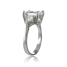 Hoops & Loops Sterling Silver CZ Trillion & Emerald Cut Engagement Ring, Size 5