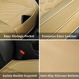 Vankerful Front Seat Covers Leather Underseat Covers for Cars Drivers Car Seat Cover Luxury Seat Protector for Most Vehicles Sedan Truck SUV 1 Piece (Beige)