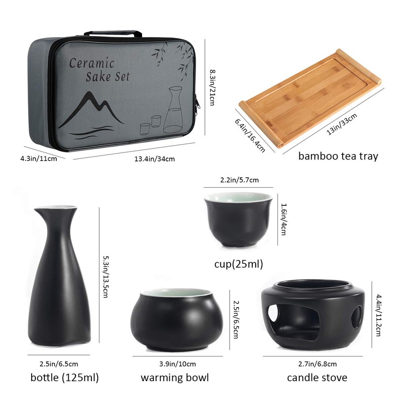 Dltsli Ceramic Sake Set with Warmer Pot Tray, Stovetop Porcelain