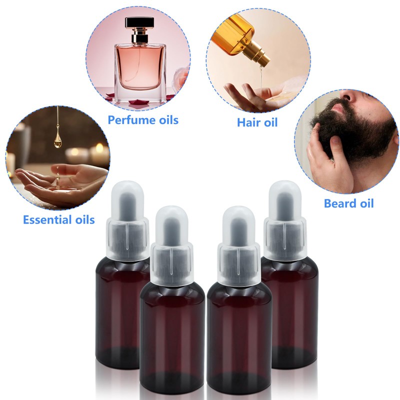 AskBed 4 Pack 2 Oz (50ml) Amber Plastic Essential Dropper