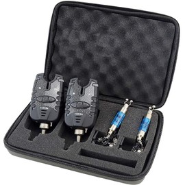TMC 2 x Carp Fishing Bite Alarm and illuminated Swinger Set, Water Resistant (Red & Blue LED's)