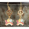 Gold Hippie Dangle Earrings Peace Love Rainbows. Jewelry Earrings for