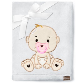 Be Mammy BE20-168 Warm Baby Blanket Baby Gift (Light Grey - Girls)