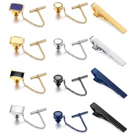 Thunaraz Tie Tacks for Men Tie Bar Clip for Regular Ties Necktie Mens Ties Tacks Clutch with Chain for Wedding Business Pin Clips Mixes Color