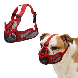 PETAXCELL Short Snout Dog Muzzles, Adjustable Mouth Cover for Dogs (XXS,Red) Breathable Soft Mesh Muzzle for Anti-Biting Chewing and Barking Flat Face French Bull Dog Grooming Walking