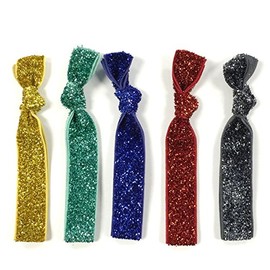 Wrapables Colorful Hair Ties Ponytail Holders (Set of 5) Rainbow Glitter