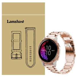 for Garmin Venu Band, LvBu Quick Release Stainless Steel Metal Replacement Straps for Garmin Venu Smartwatch (Rosegold)