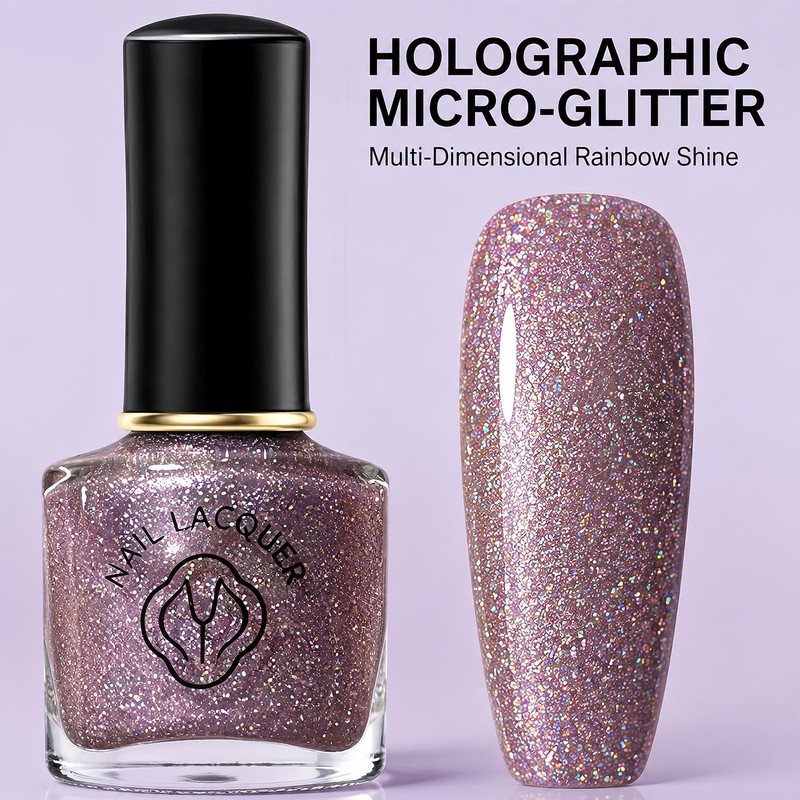 10ML Glitter Nail Polish, Quick Dry Holographic Sparkle, No UV