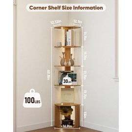 6 Tier Corner Shelf with Adjustable LED Light Corner Shelf Stand 62.8in High Acrylic Corner Display Cabinet for Living Room Bedroom Study Room