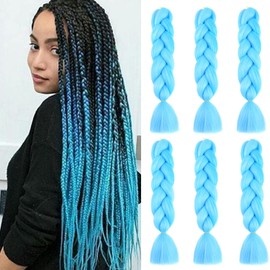 60 cm Braids, Synthetic Hair, Ombre Jumbo Braiding Hair Extensions, Synthetic Braiding Crochet Hairpieces, 6 Pieces, 100 g/Bundle (Sky Blue)