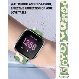 WLPFSAHF Watch Bands Compatible for Versa 2/ Versa/Versa Lite Bands for Women Men, Soft Silicone Cute Fadeless Sport Strap Replacement for Versa SE Lite,Green Flower