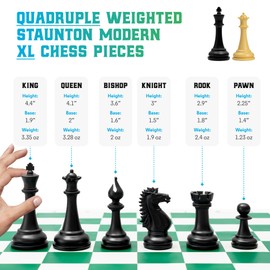 Best Chess Set Ever 4X Quadruple Weighted Tournament Chess Game (4.4" King) Large Staunton Modern Pieces, 20x20 Big Reversible & Foldable Silicone Mat, Professional Chess Board Set for Adults & Kids