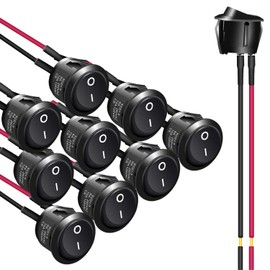 APIELE 10 pieces toggle switch, 2 position on/off with SPST 2 pins rocker switch, 250 V 6 A button rocker switch for homes, industry, DIY KCD1-5-101 round switch (with wire)