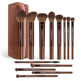 Brochas De Maquillaje Professional 13 Piezas Set De Brochas Con Un Neceser Alta Calidad Kit De Brochas Kabuki Brocha Para Base Pincel Para El Rostro Pincel Para Los Ojos Marrón Maange