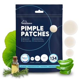 Pimple Patches for Face - 134 Count Hydrocolloid Acne Patches - Zit, Blemish, Cystic Acne Dots & Dark Spot Treatment - Invisible Clear Pimple Patch Stickers for Forehead, Chin, Nose, 3 Sizes (S, M, L)