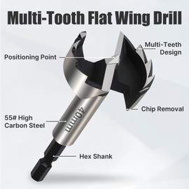 Vearter 8mm Forstner Drill Bit, High Carbon Steel Multi-Tooth Woodworking Tools with Hex Shank, Hinge Boring Hole Cutter for Solid Wood, MDF, Plastic, Particleboard, Plywood